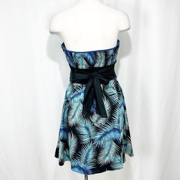 Free People Palm Tree Smocked Tie Back Dress Embroidered Black Aqua 8 - Picture 7 of 10